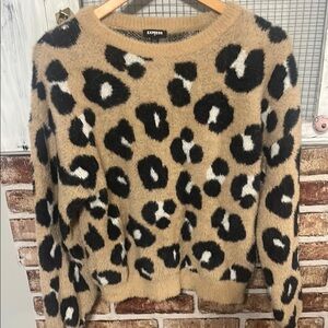 Express Animal Print Sweater - Tan and Black
